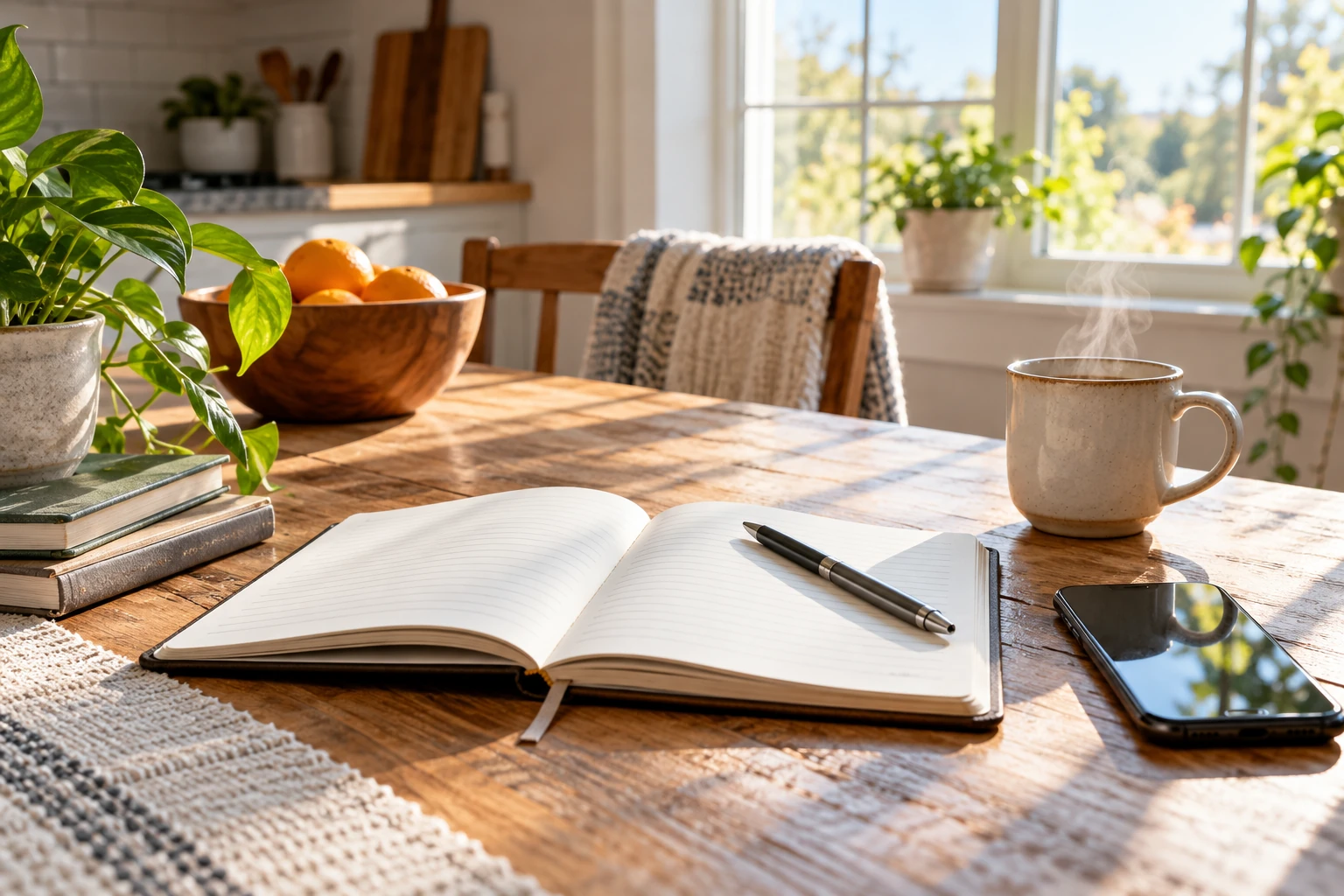 Illustrative parent planning with notebook at home. Not Rise patients, staff, or a Rise facility.